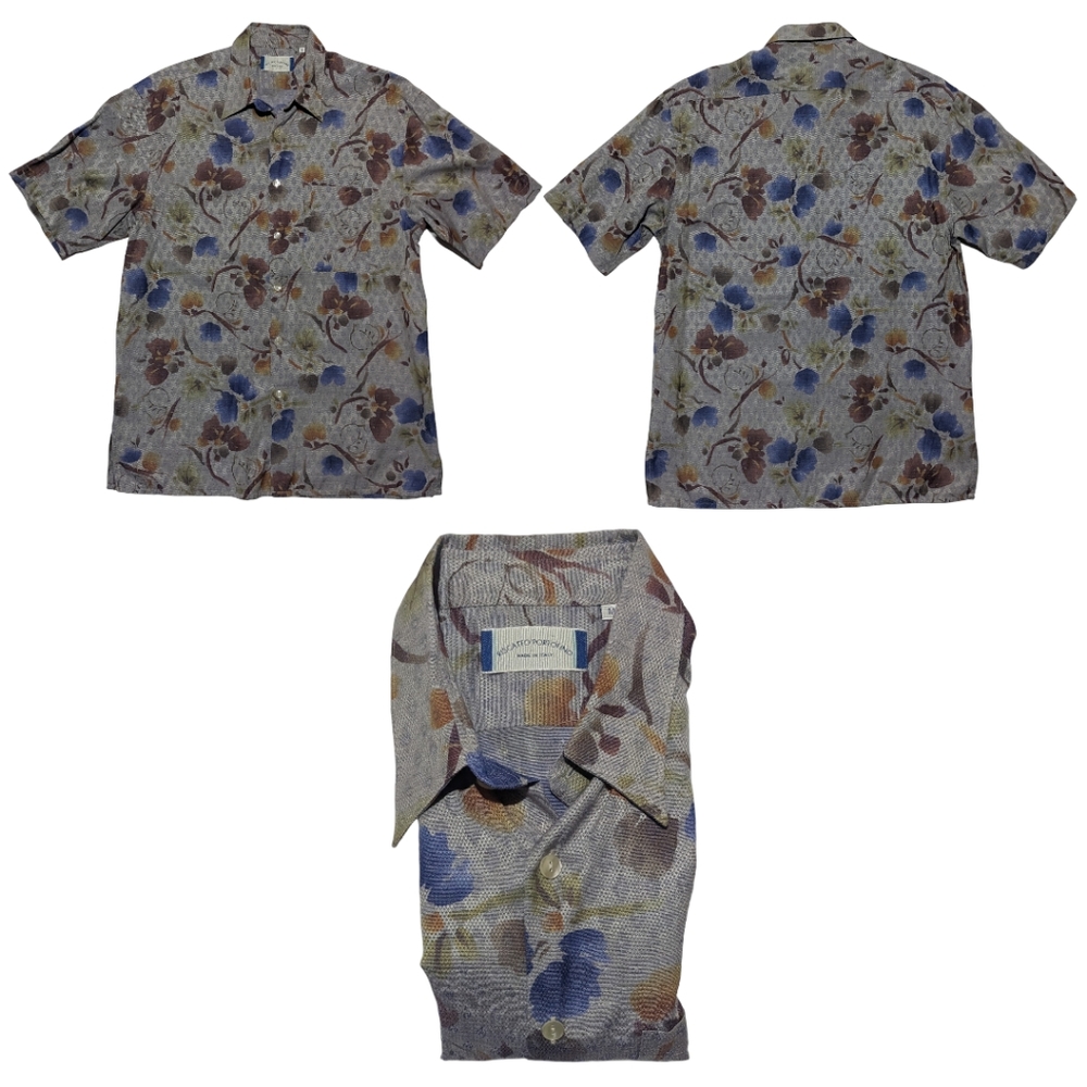Riscatto Portofino Mens M Short Sleeve Button Up Beige Floral Hawaiian Shirt EUC